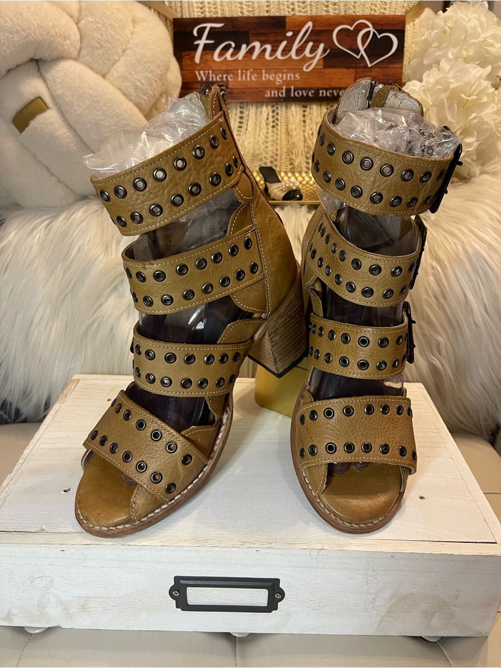 Freebird Blake Heeled Gladiator Sandals in Tan Colorway MSRP$295